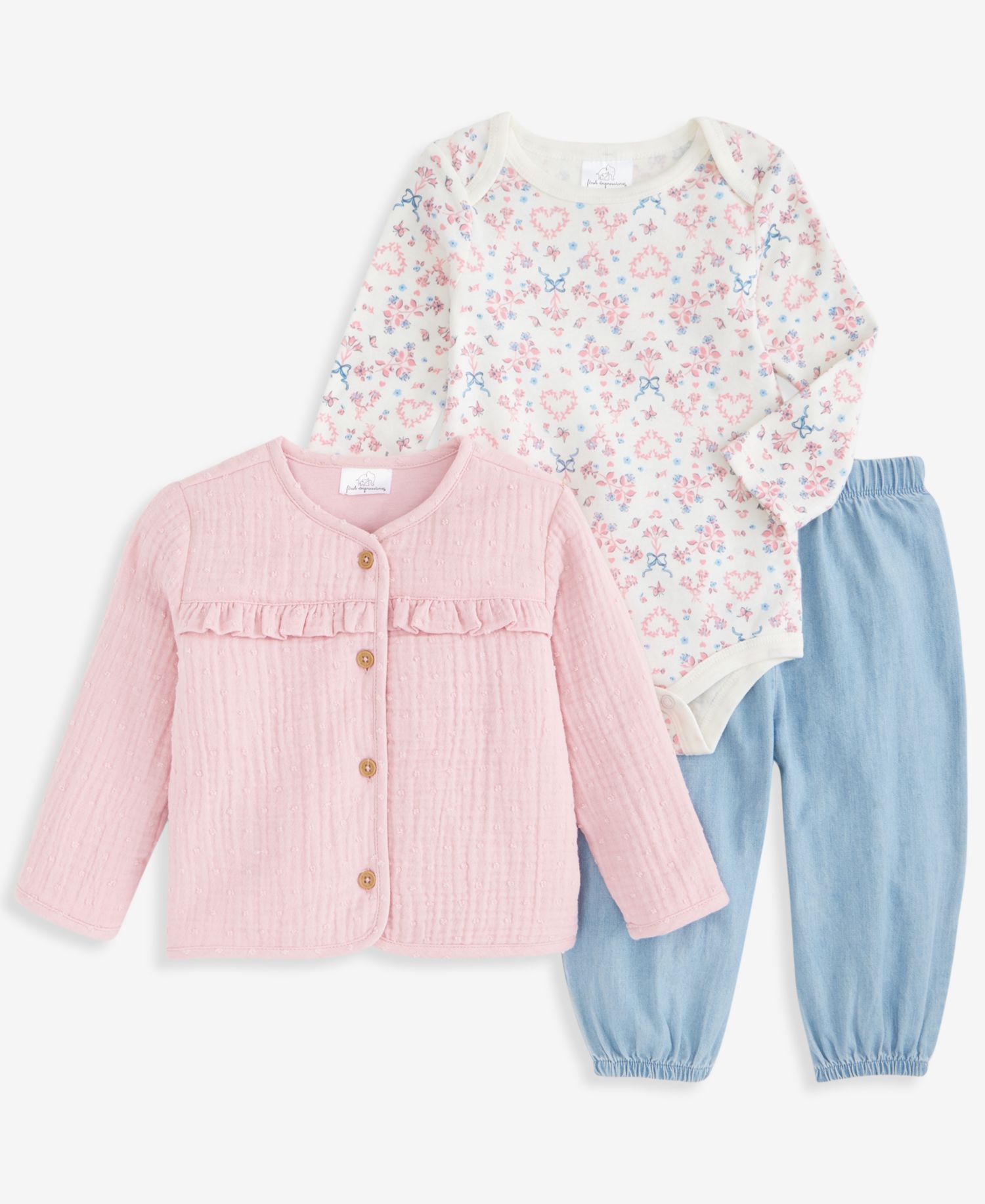 Baby Girls' 3M-24M Jacket, Bodysuit & Bubble Pants, 3-Piece Set