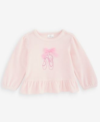 First Impressions Baby Girls 3M-24M Mix Match Long-Sleeve Ballet Slippers Velour Peplum Top Macys Exclusive - Pink Polish 14$