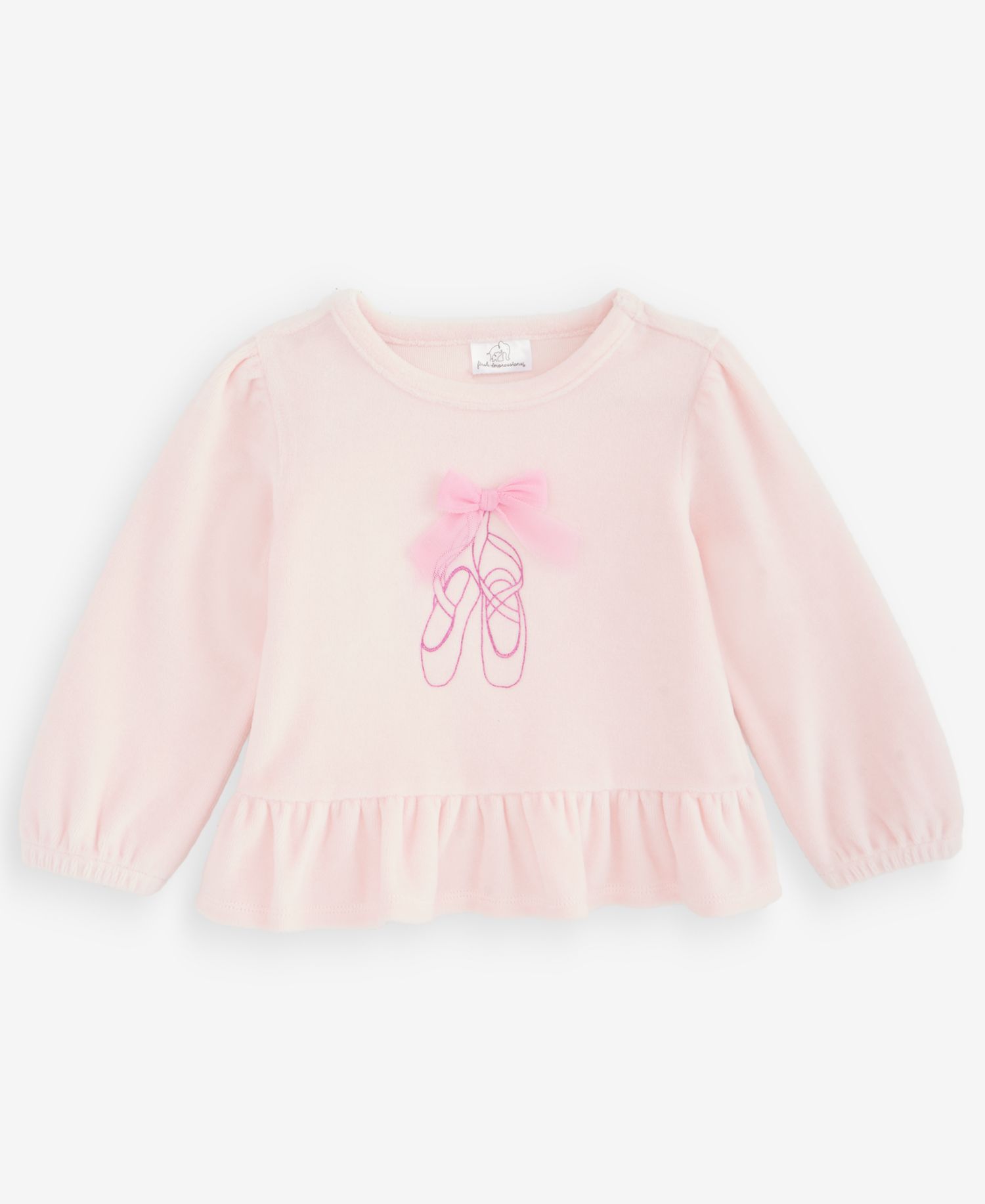 Baby Girls' 3M-24M Mix & Match Long-Sleeve Ballet Slippers Velour Peplum Top