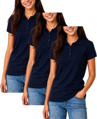 Women's Short Sleeve School Uniform Pique Polo Shirt-3 Pack