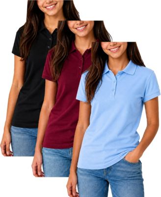 Women's Short Sleeve School Uniform Pique Polo Shirt-3 Pack