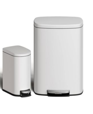 13 Gal+2.6 Gal Stainless Steel Step-On Garbage Bin Combo Set, Kitchen Trash Can for Kitchen, White