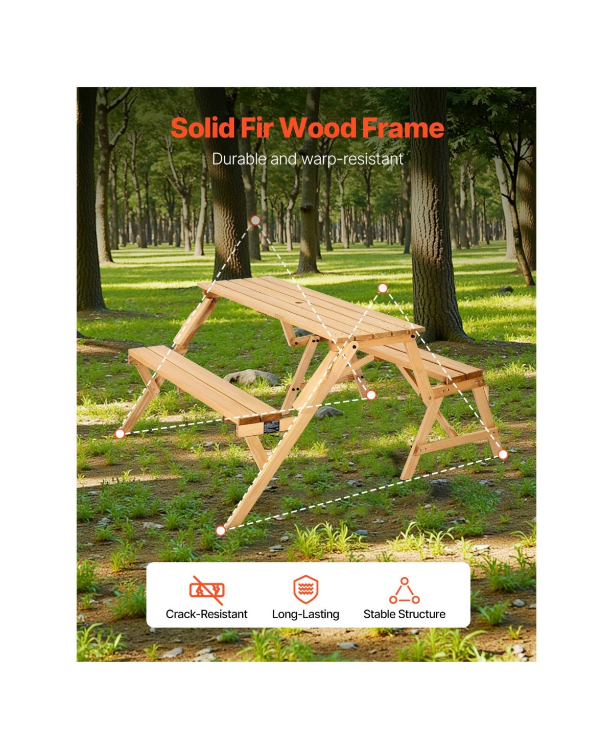 Cozito Transforming Picnic Table and Bench Set with Umbrella Hole