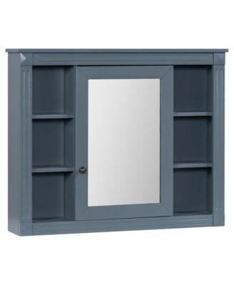 Modern Wall Mounted Bathroom Storage Cabinet Mirror Medicine Cabinet with Mirror Door and 6 Open Shelves Space Saving Bathroom Wall Organizer