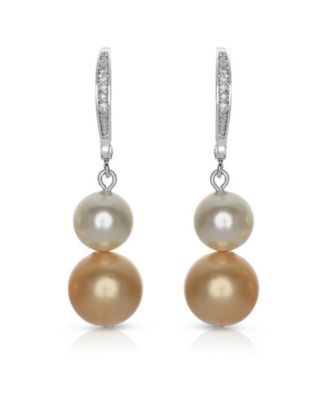 Timeless  Gold Plated CZ Pave and Pearl Drop Earrings
