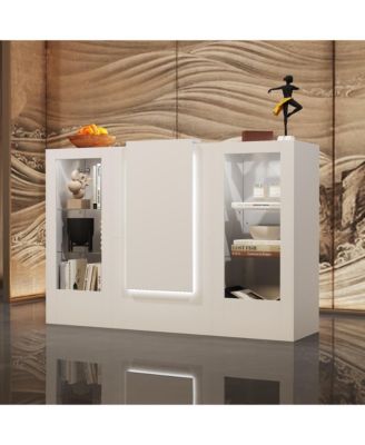 Modern 59 Inch Display Console - Tempered Glass LED Light Kit Engineered Wood