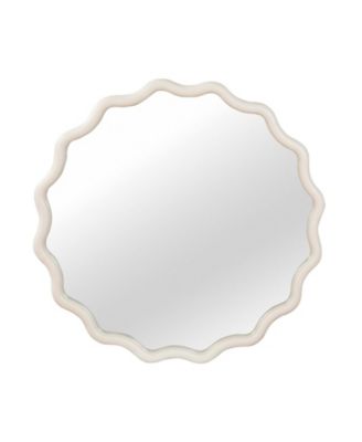 Wavy Round Solid Wood Frame Mirror 24 Inch White Modern Decorative Mirror For Home Bedroom Entryway Bathroom Living Room Wall Decor