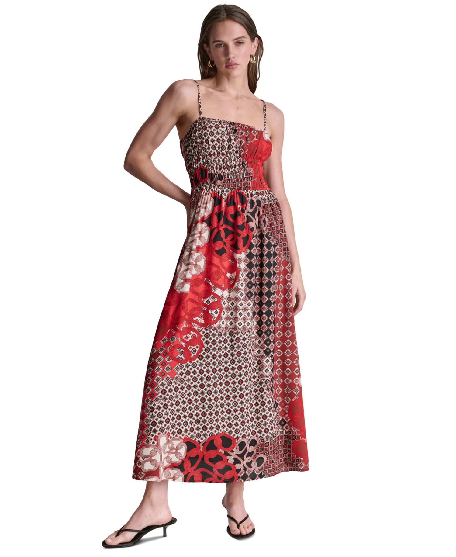 Women's Printed Square Neck Sleeveless Dress