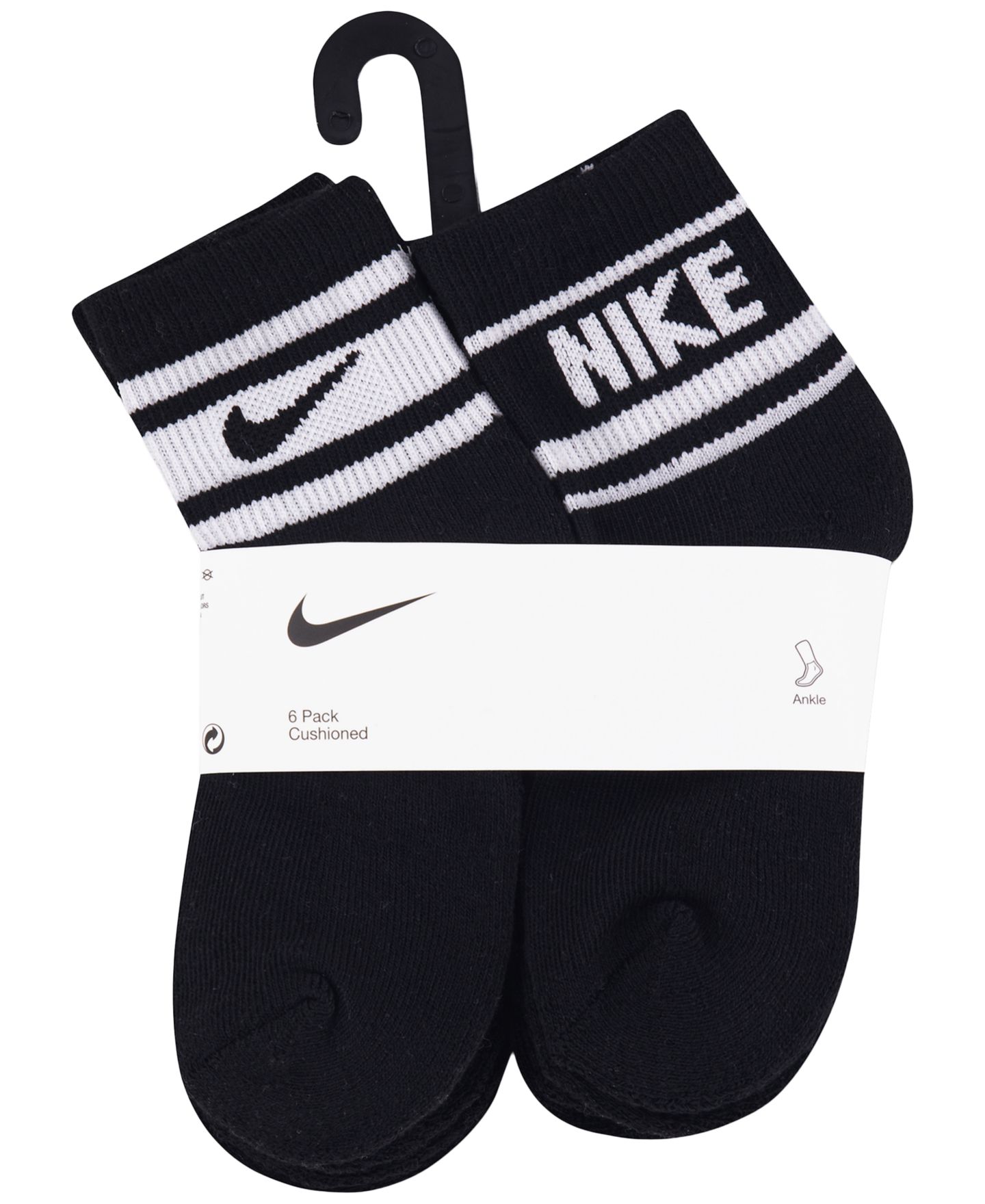 Детские короткие носки Nike Varsity с амортизацией, набор из 6 пар, 4-7, цвет: Чёрный — фото 3