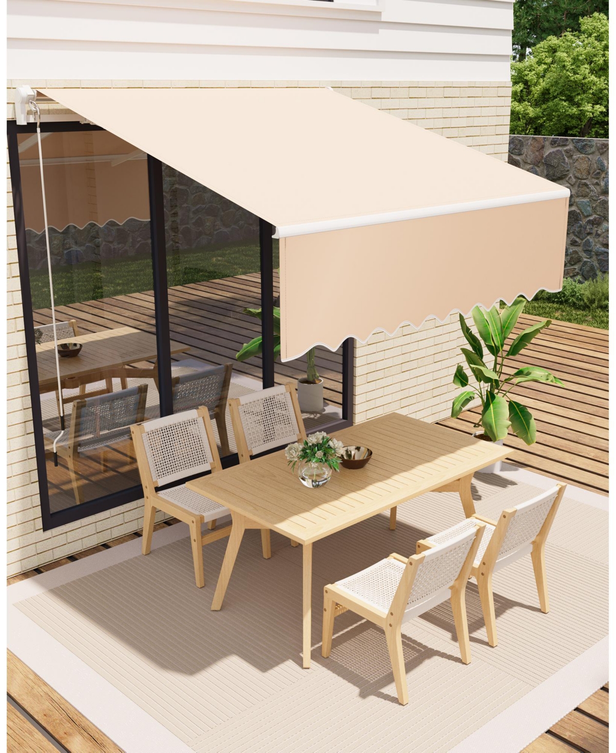 gaomon Manual Retractable Patio Awning with Crank Handle, Adjustable Shade and Aluminum Frame for Deck, Garden or Balcony