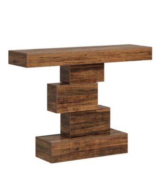 42" Wood Console Table with Geometric Base for Sofa