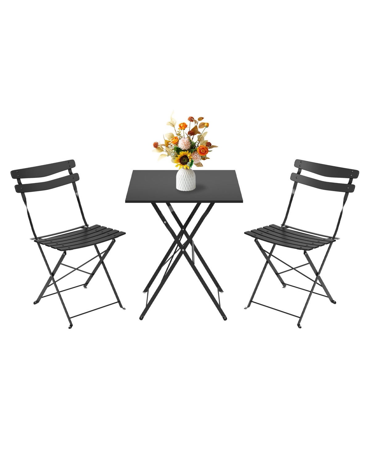 gaomon 3-Piece Folding Patio Bistro Set with Square Table and 2 Chairs, Metal Outdoor Seating for Balcony, Garden, Porch