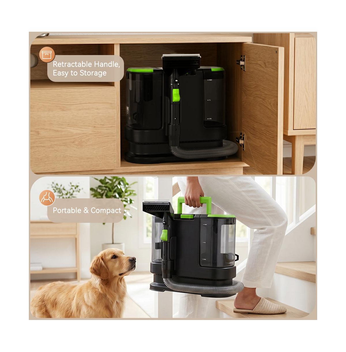 Topteng 800W Portable Carpet Cleaner with 16KPA Suction and Dual Tank for Home and Auto