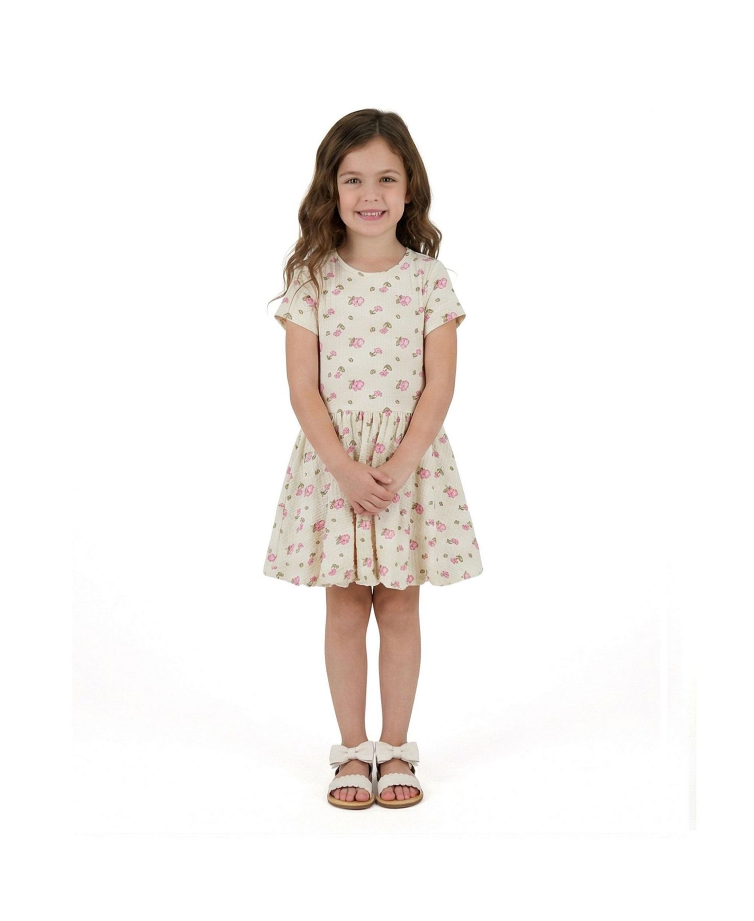 Little Girls Blush Floral Knit Seersucker Bubble Dress