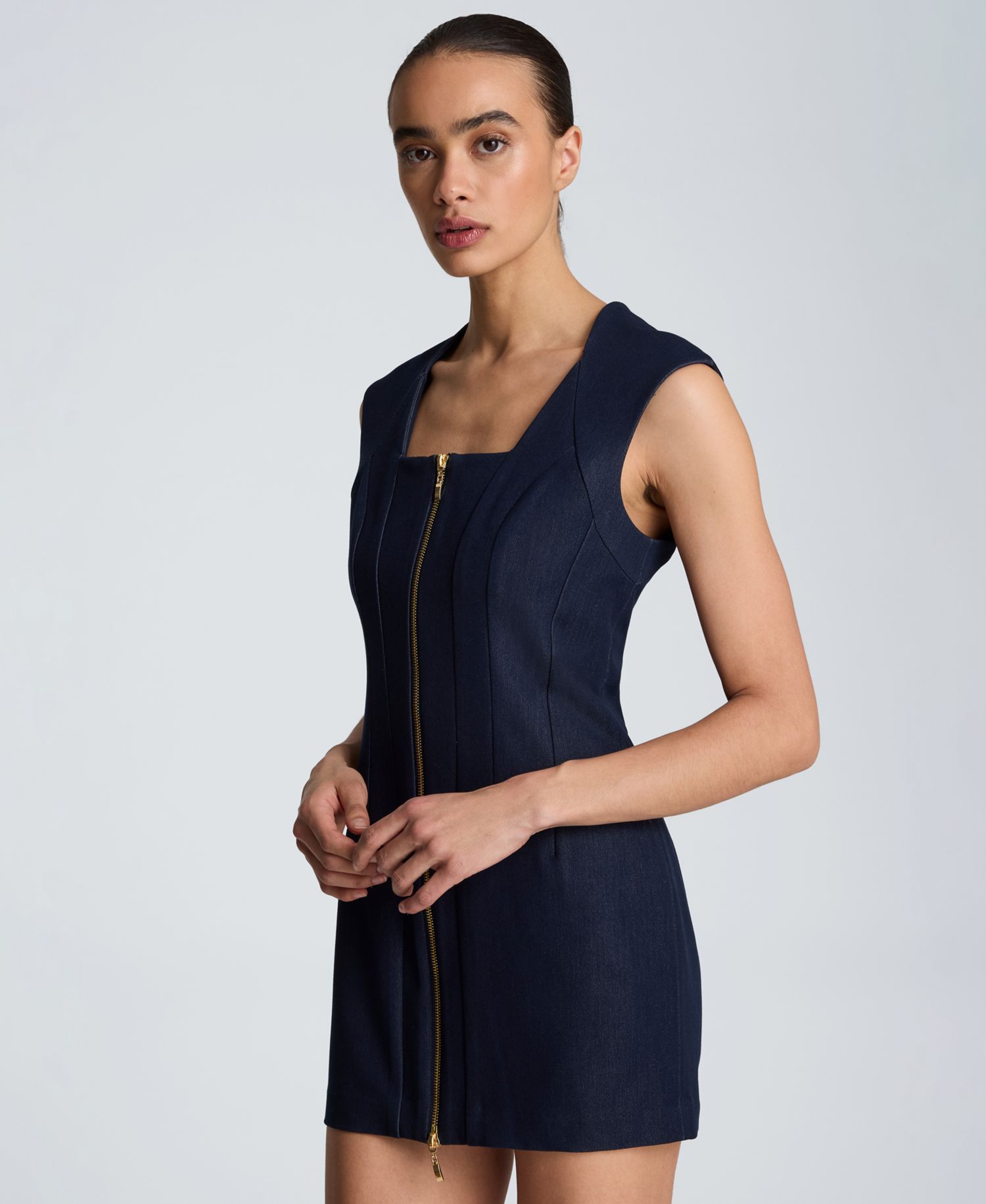 Women's Square Neck Zipper Front Mini Dress
