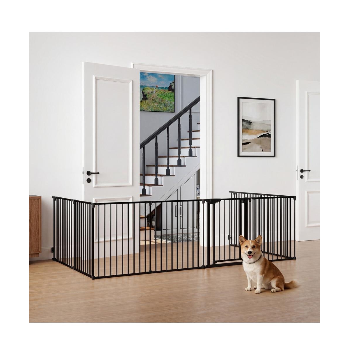 Ruie 8-Panel Extra Wide Pet Safety Gate Adjustable Auto-Close Door