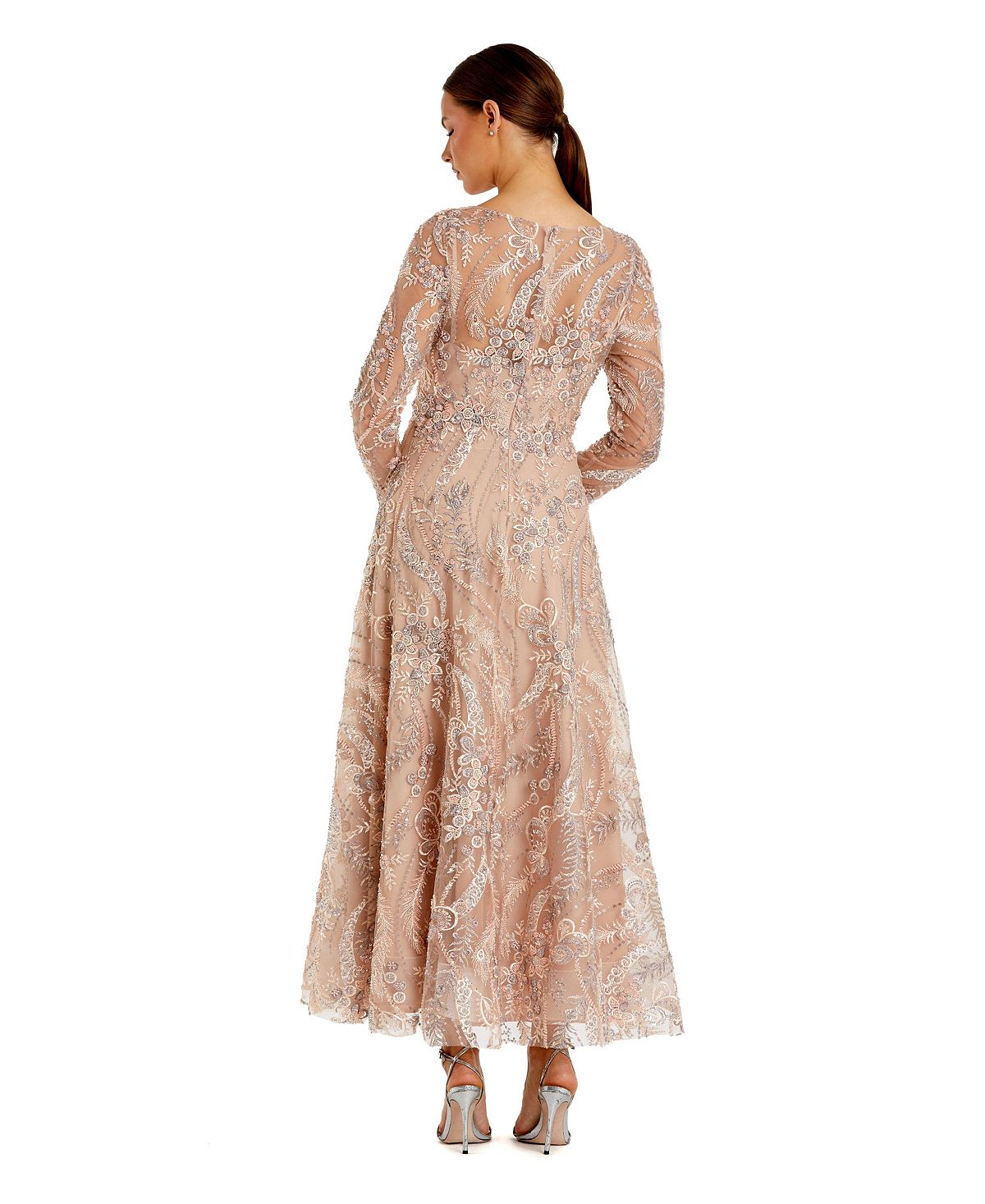Mac Duggal Women's Floral Embroidered V-Neck Long Sleeve Midi Dress view 2 — MAYCSS fashion products