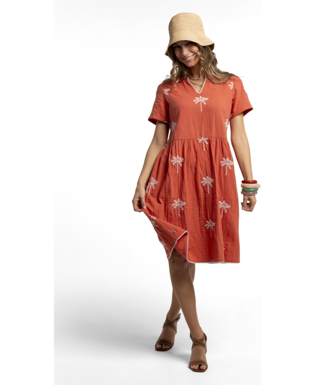 Brakeburn Women's Sol Embroidered Midi Dress - Rust