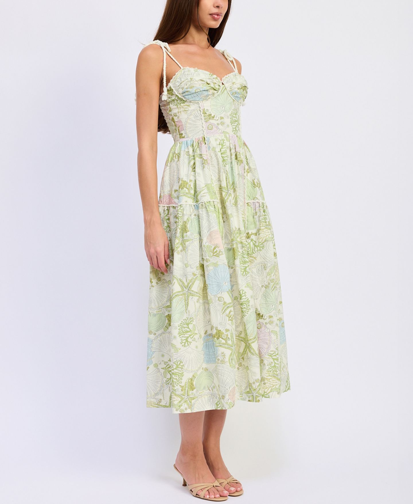 Женское платье En Saison Blair Printed Sleeveless Midi, цвет: Слоновая кость оливковый — фото 2