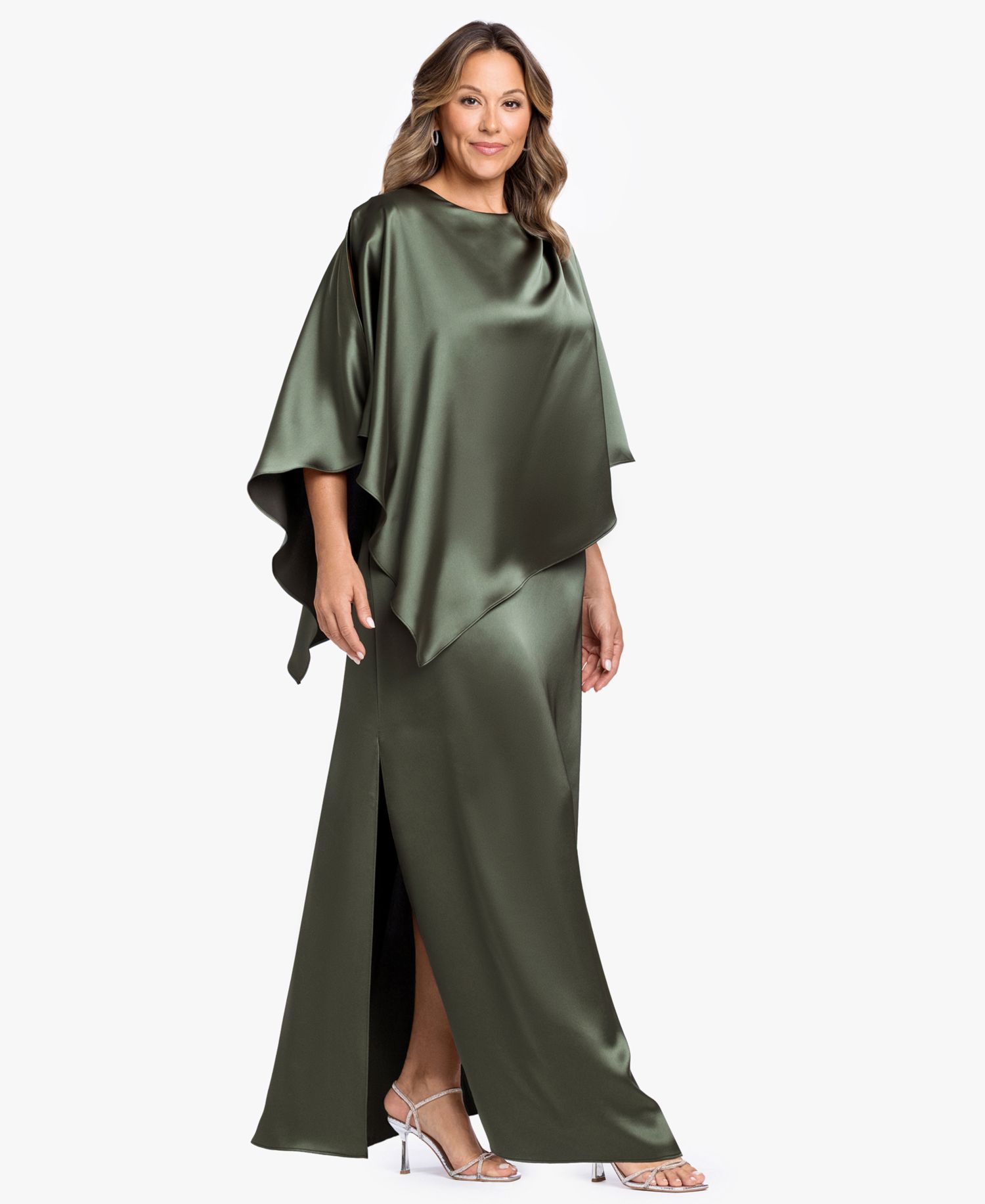 Plus Size Crewneck Satin Overlay Ball Gown