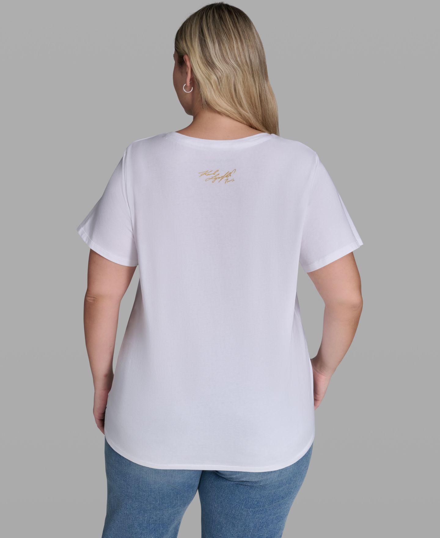 Женская футболка KARL LAGERFELD PARIS Plus Size Script Bonjour, цвет: Белый — фото 5