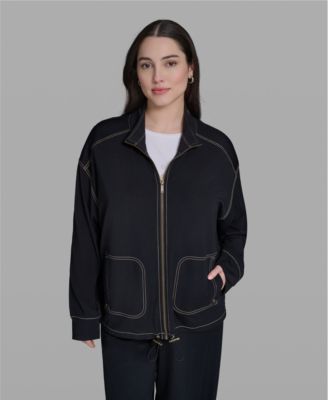 KARL LAGERFELD PARIS Plus size Mock-Neck Zip-Front Jacket - Macy's