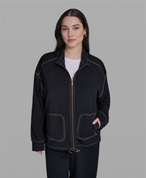 Женские куртки KARL LAGERFELD PARIS Plus Size Mock-Neck Zip-Front Jacket