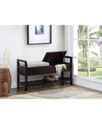 Beige Espresso Storage Shoe Bench