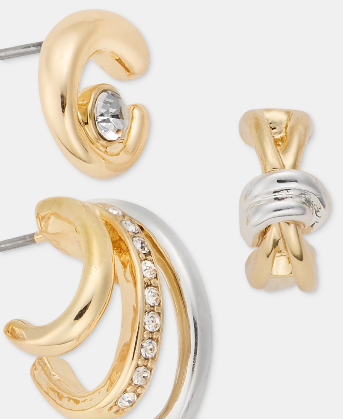 Anne Klein Pave Swirl, Crisscross & Triple-Row Earrings, 3-Piece Set