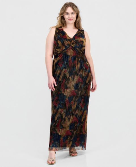 Женское платье Connected Plus Size Metallic-Print Twist-Front Sleeveless Dress, цвет: Spice