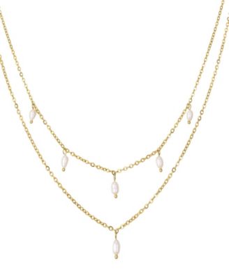 Tarnish-Resistant Gold Natural Freshwater Pearl Layered Dangle Riva Necklace