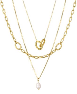 St Moran Tarnish-Resistant Gold Set of 3 Natural Imitation Pearl and Chain Necklaces Lora Necklace Set - White 105$