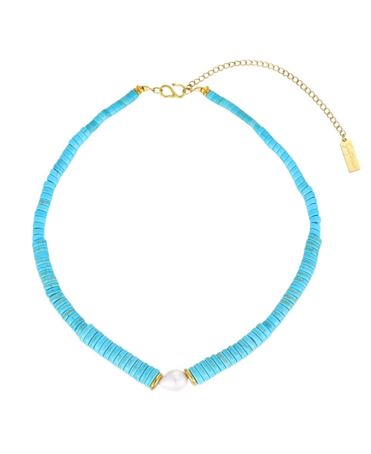 Tarnish-Resistant Natural Freshwater Pearl Chunky Turquoise Beaded Delray Necklace