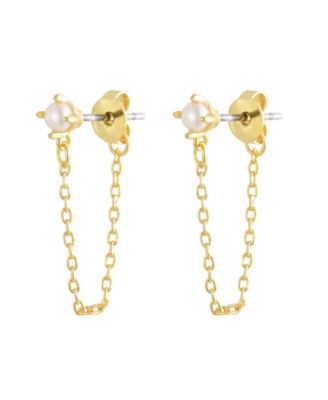 Gold Natural Freshwater Pearl Wrap Around Chain Claire Huggie Earrings