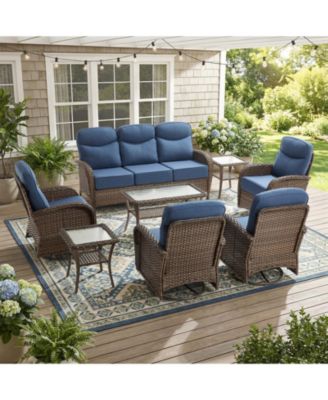 Patio Furniture Set with Cushion, Outdoor Couch and High Back Swivel Rocker Patio Chairs, 8PCS Wicker Conversation Set