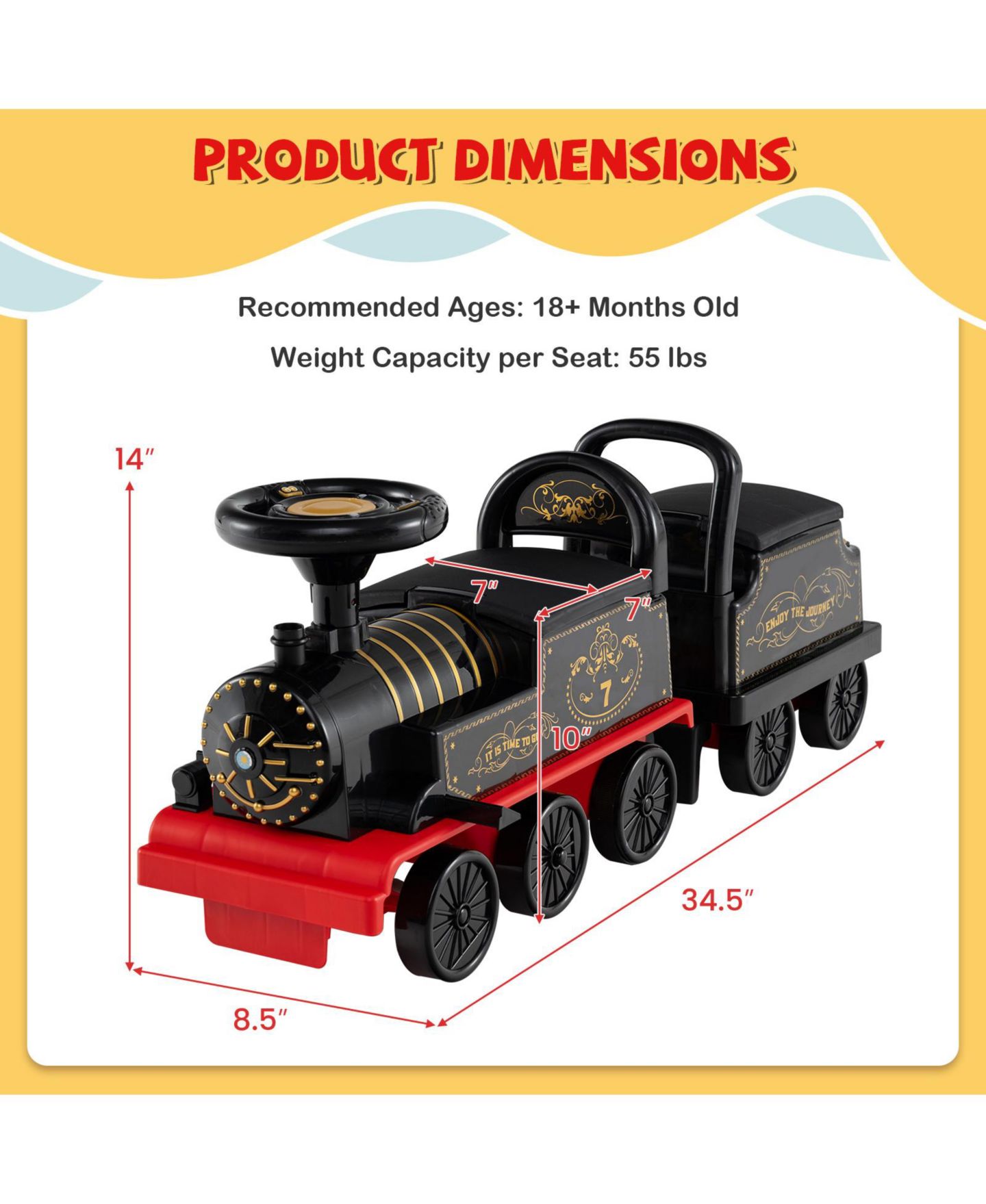 Детская игрушка Gymax Ride on Train 6V Battery Powered Ride on Toy with Under-Seat Storage and Carriage, цвет: Чёрный — фото 3