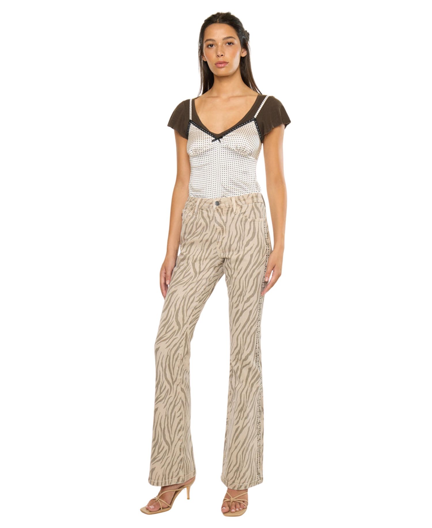 Women's USA Juniors' High Rise Zebra Print Flare Jeans