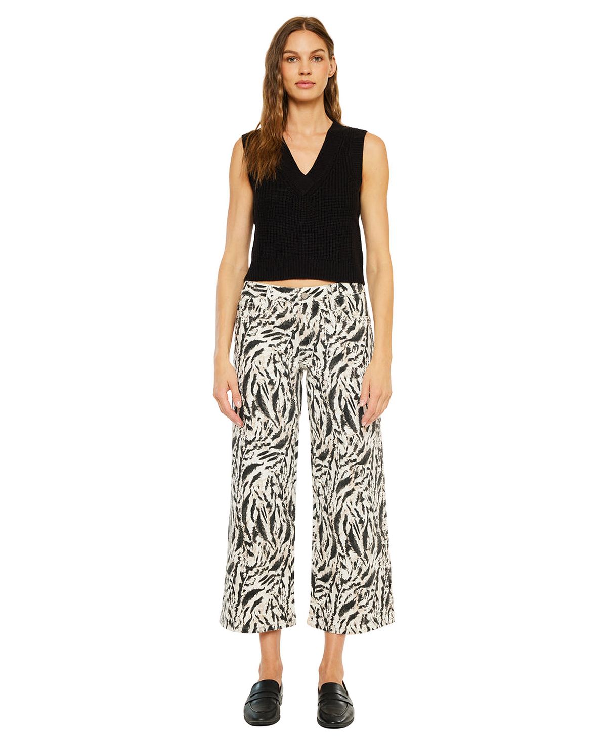 KanCan Women's Alonso Mid Rise Printed Crop Wide-Leg Jeans view 7 — MAYCSS fashion products