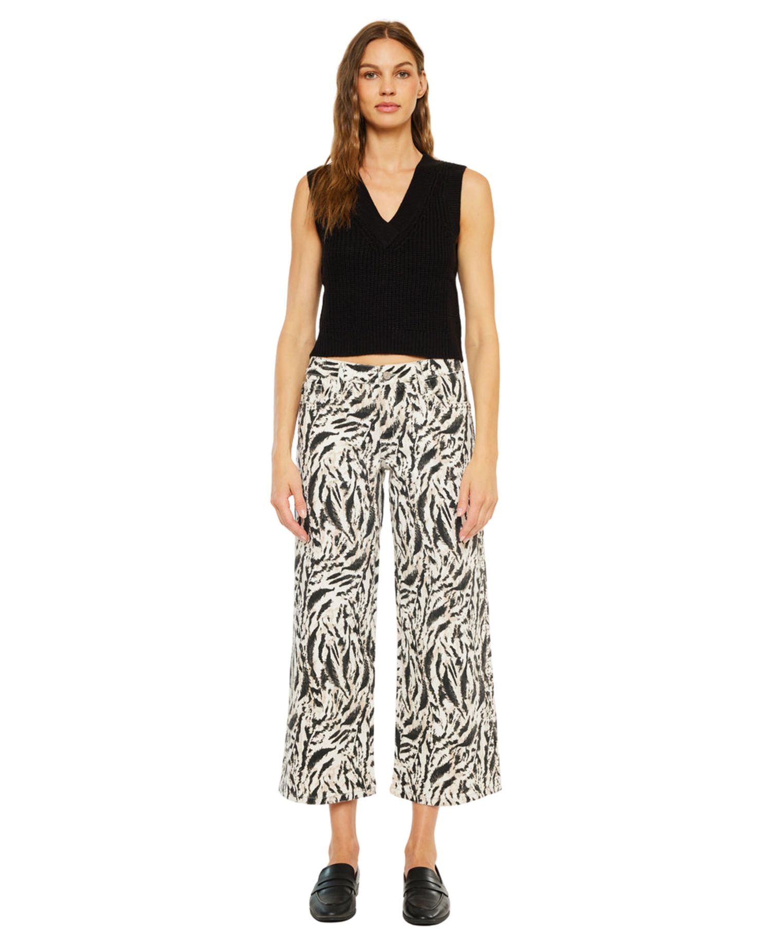 Women's Alonso Mid Rise Printed Crop Wide-Leg Jeans