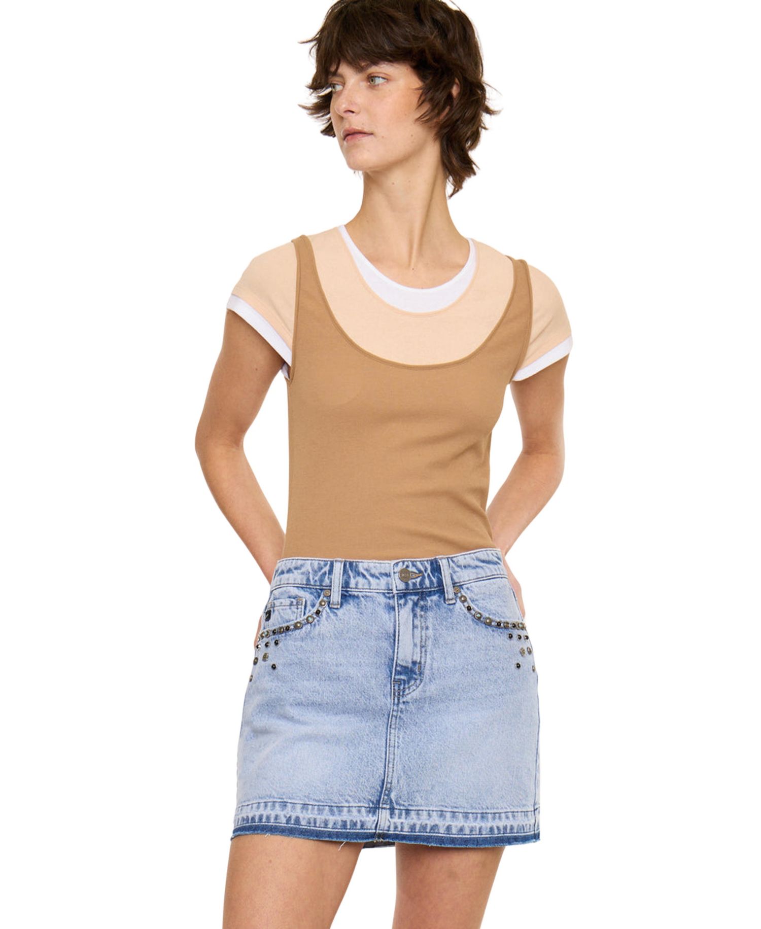 Women's USA Mildred Mid Rise Western Studded Denim Skirt