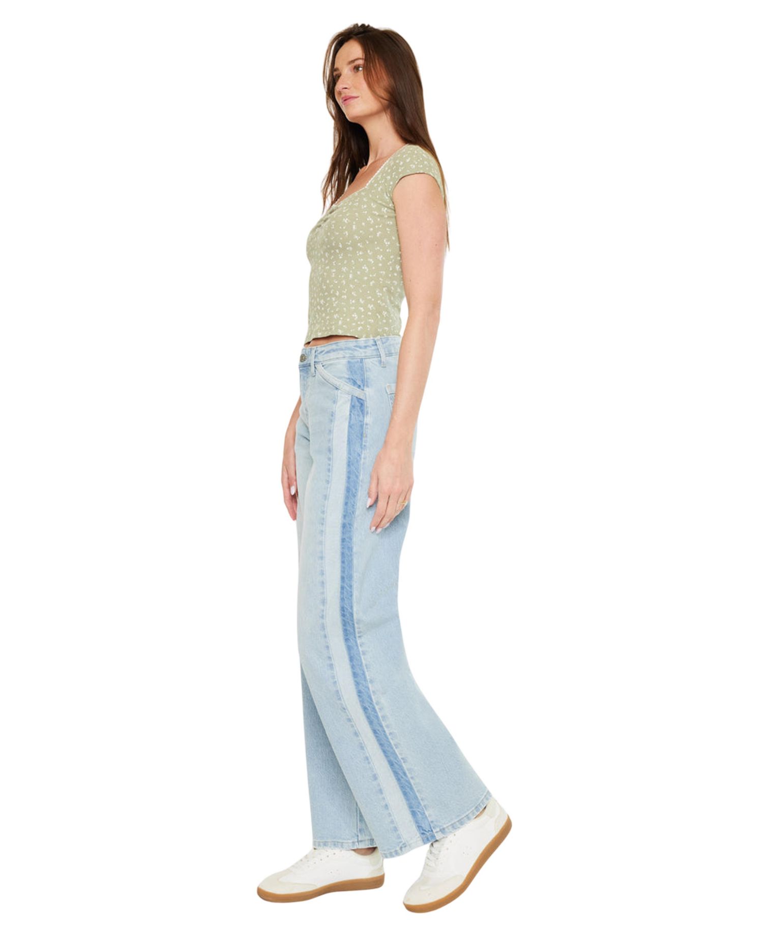 Women's High Rise Colorblock Wide Leg Jeans