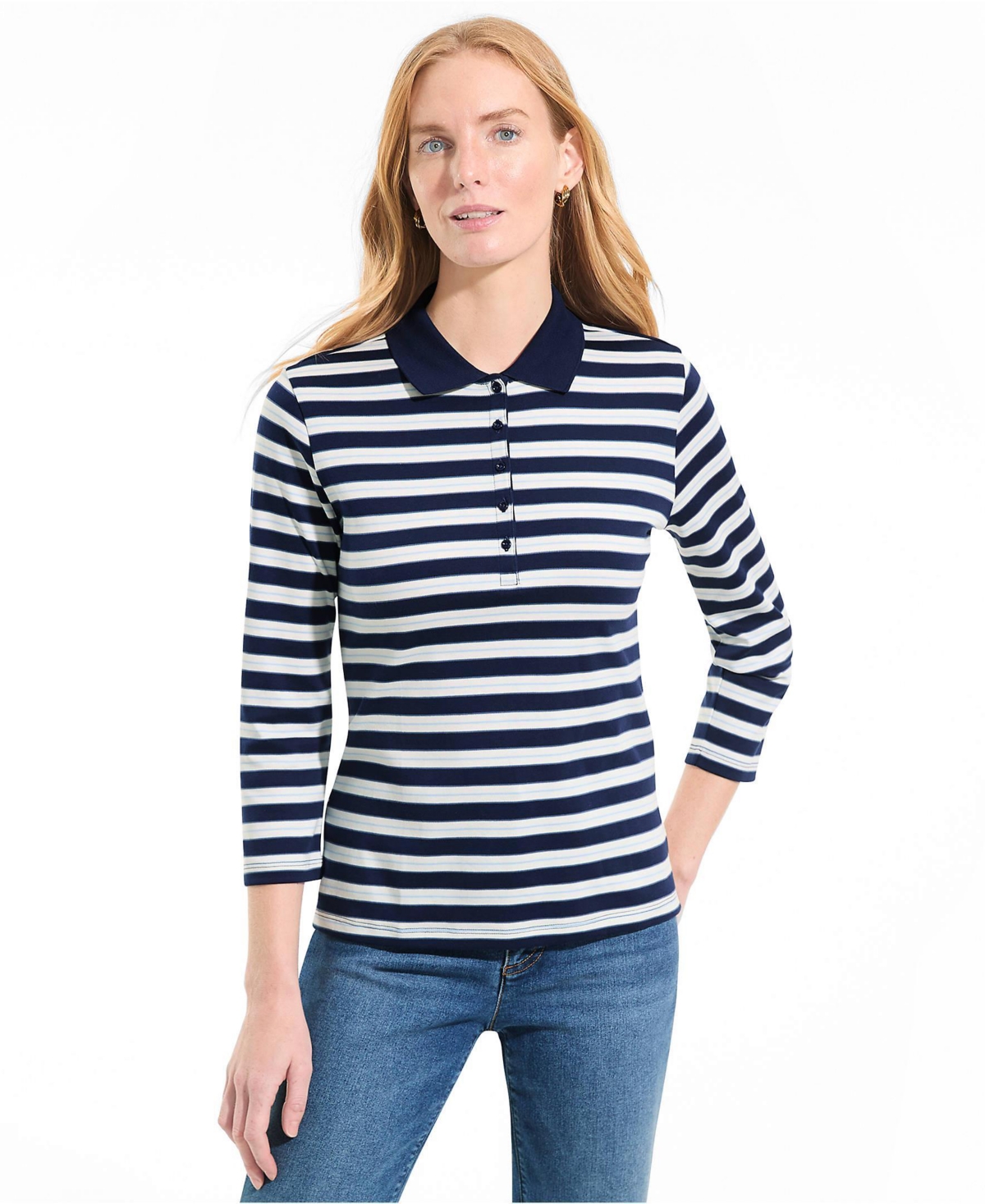 Lands' End Women's Petite 3/4 Sleeve Supima Cotton Polo Shirt