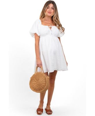Maternity Pink Textured Bubble Sleeve Mini Dress