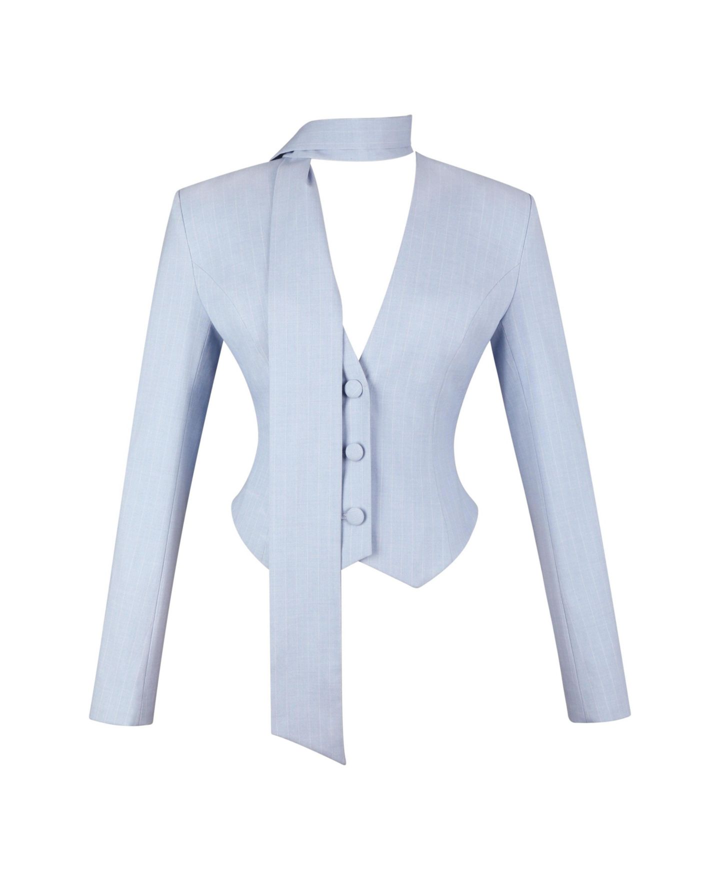 Женский пиджак Miss Circle Renley Sky Blue Pinstripe Peplum Blazer, цвет: Светлый синий — фото 8