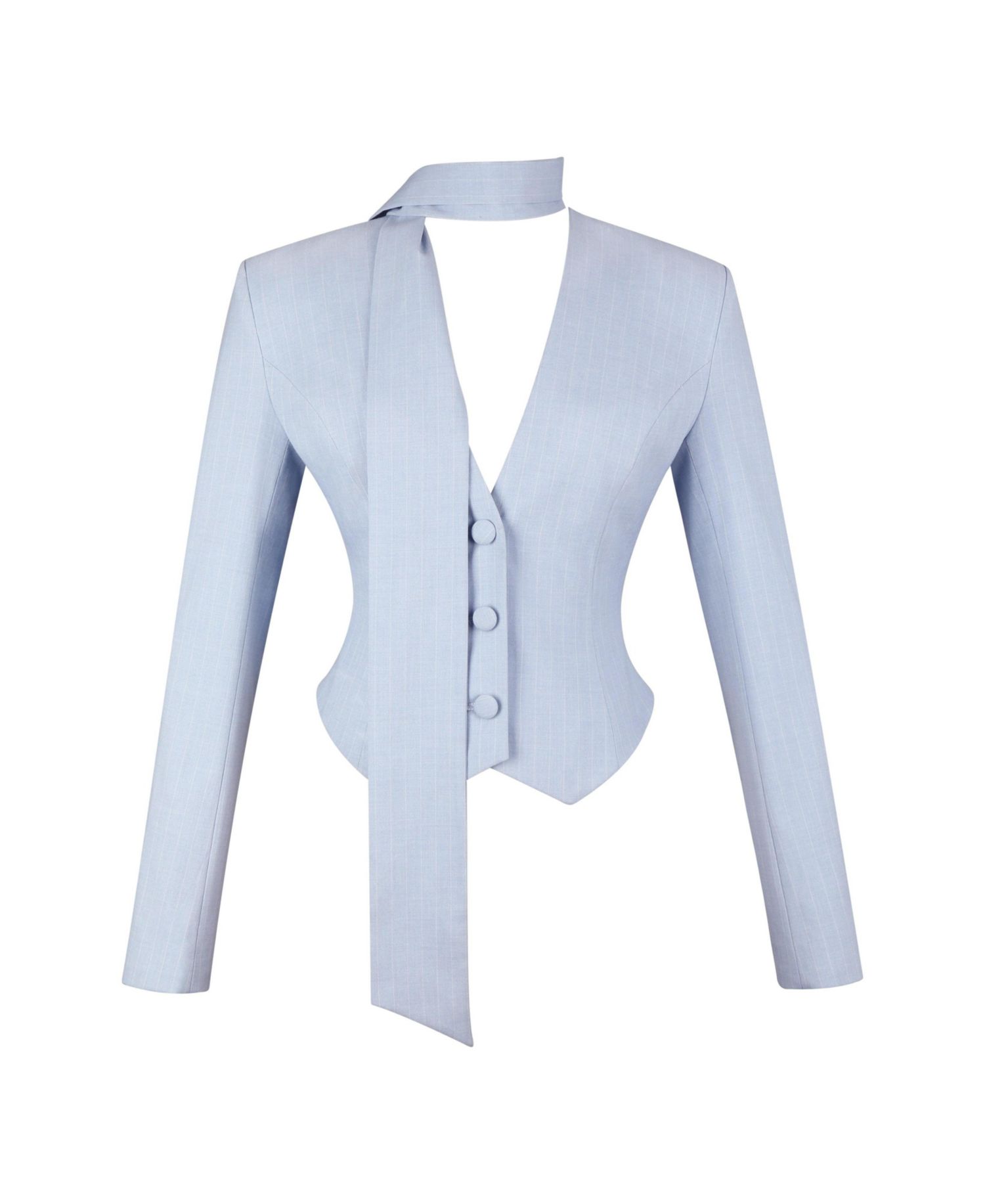 Women's Renley Sky Blue Pinstripe Peplum Blazer