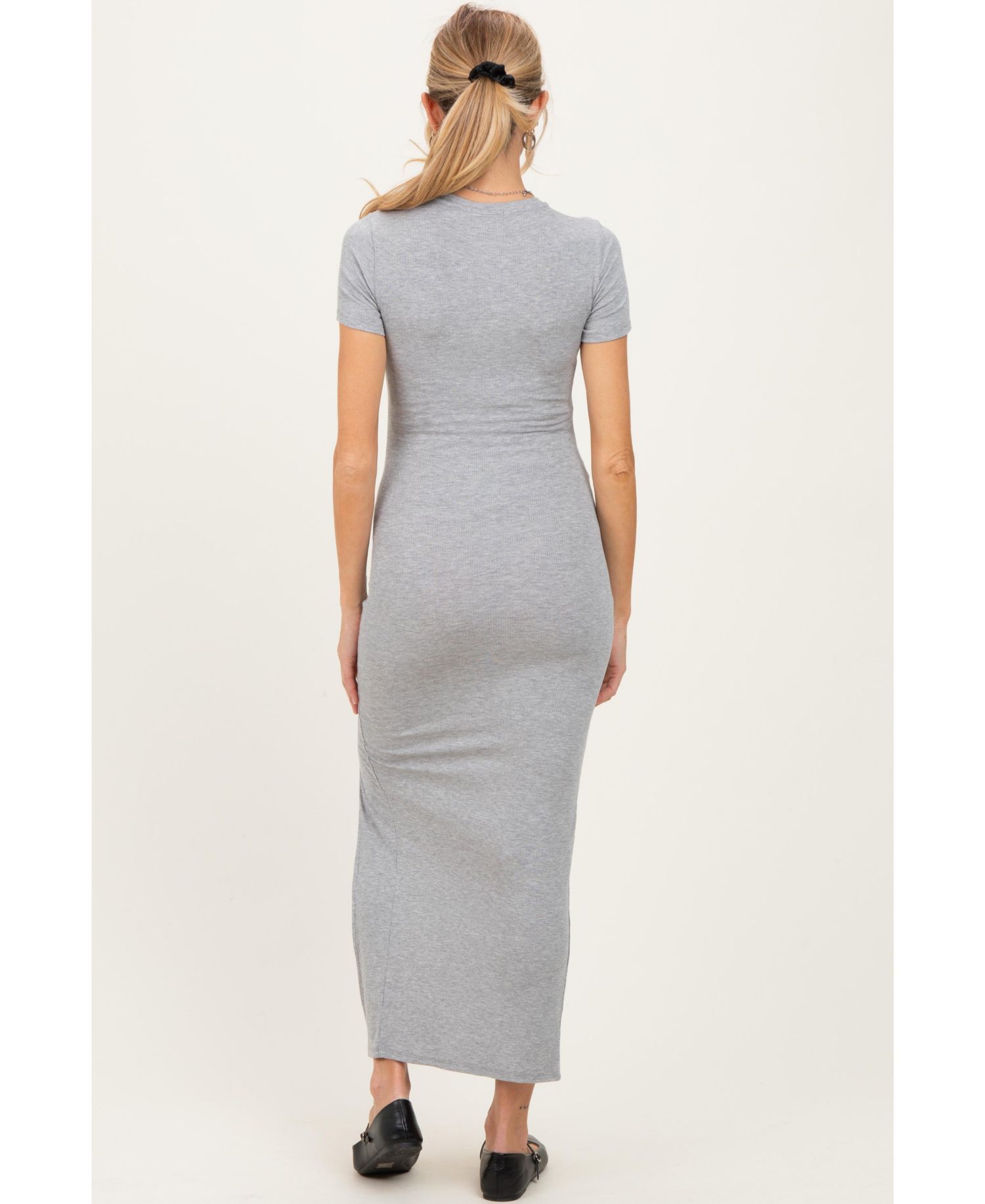 Women's Heather Short Sleeve High Slit Maxi Dress