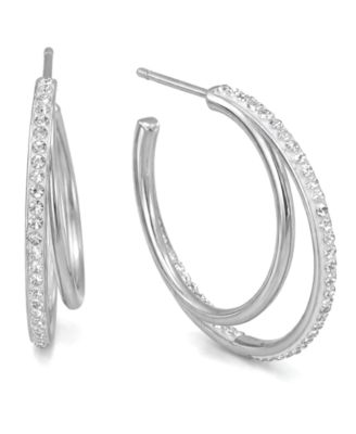 Crystal Double Row C Hoop Post Earrings
