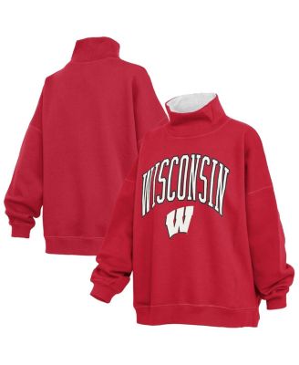Women's Red Wisconsin Badgers Oversized Mock Neck Sweatshirt