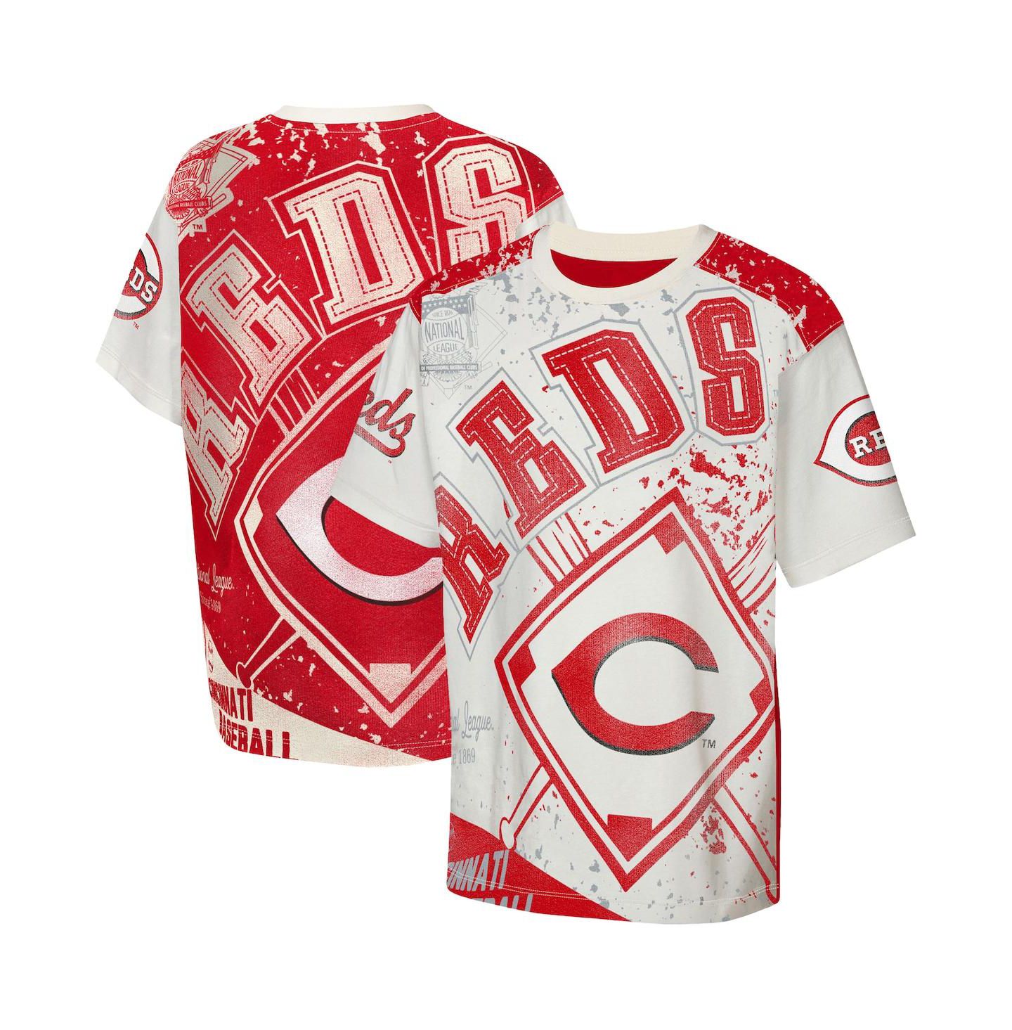Детская футболка Outerstuff Cream Cincinnati Reds Big League Top Player Bold All-Over-Print — фото 1