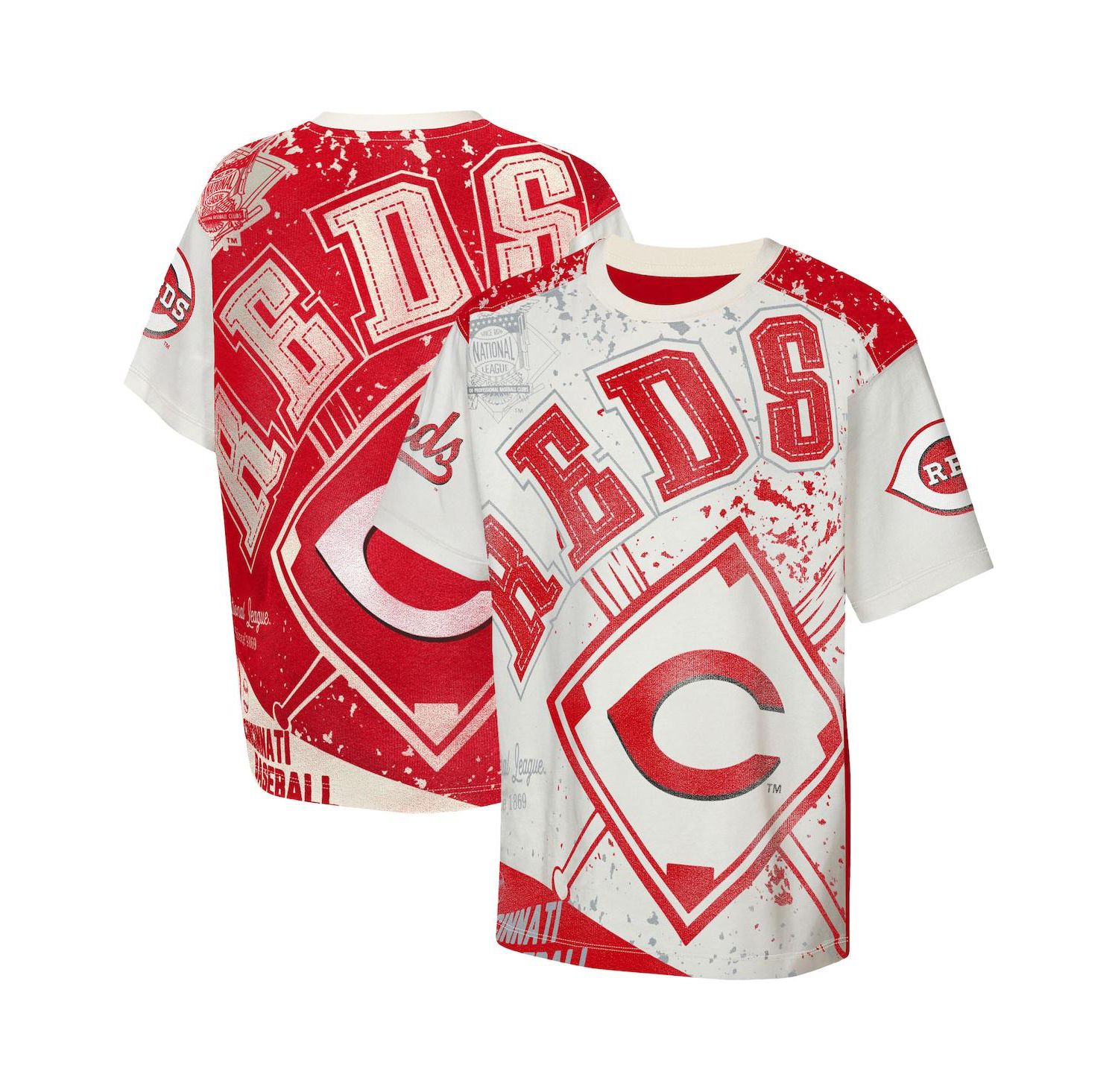 Big Boys and Girls Cream Cincinnati Reds Big League Top Player Bold All-Over-Print T-Shirt